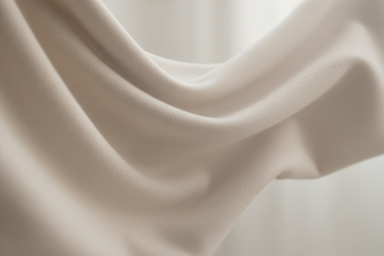 elegant cashmere fabric. slight blur/haze. no people, no objects. image in light neutral colors. soft light fading into shadow. subtle wrinkles showing flowy fabric